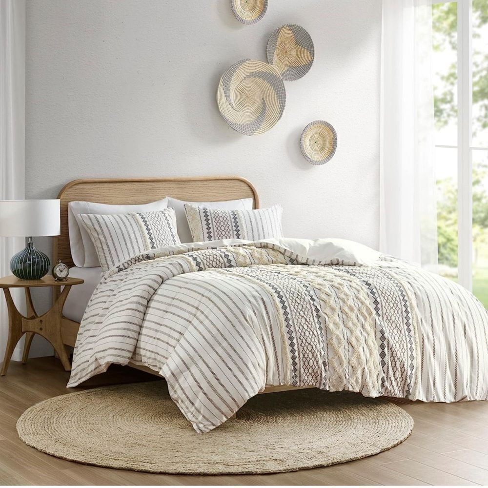 New! INK+IVY Imani 100% Cotton‎ Duvet Mid Century Modern Design 3 Piece